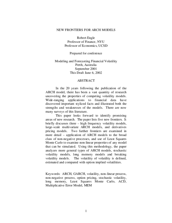 (PDF) New frontiers for arch models