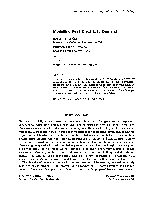 (PDF) Modelling peak electricity demand