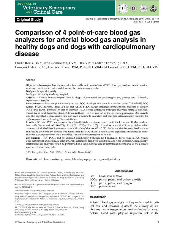 (PDF) Comparison of 4 pointofcare blood gas analyzers for arterial blood gas analysis in