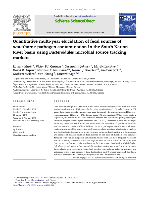 (PDF) Quantitative multi-year elucidation of fecal sources of ...