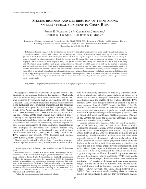 (PDF) Species richness and distribution of ferns along an elevational ...