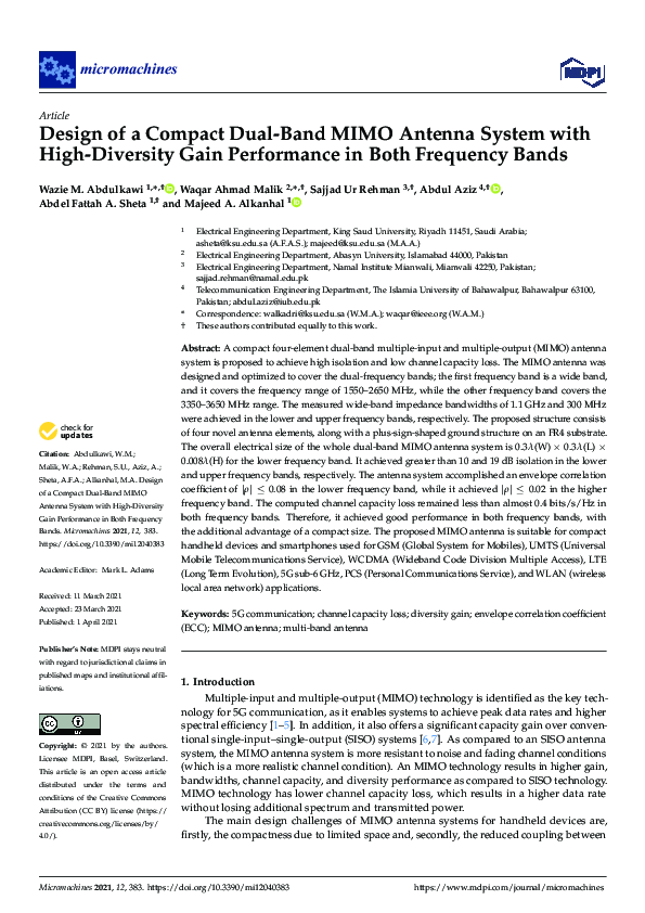 (PDF) Design of a Compact Dual-Band MIMO Antenna System with High ...