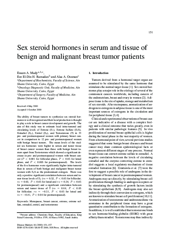 (PDF) Sex steroid hormones in serum and tissue of benign and malignant ...