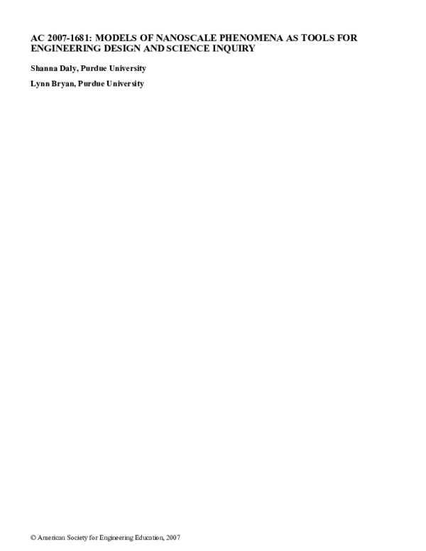 (PDF) Models Of Nanoscale Phenomena As Tools For Engineering Design And ...
