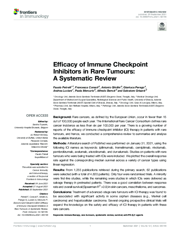 (PDF) Efficacy of Immune Checkpoint Inhibitors in Rare Tumours: A ...
