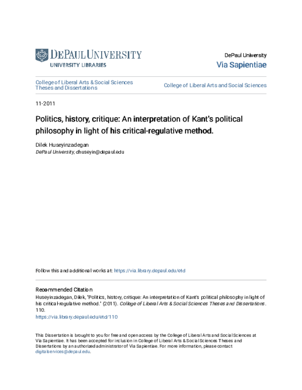 Politics, history, critique: An interpretation of Kant's political ...