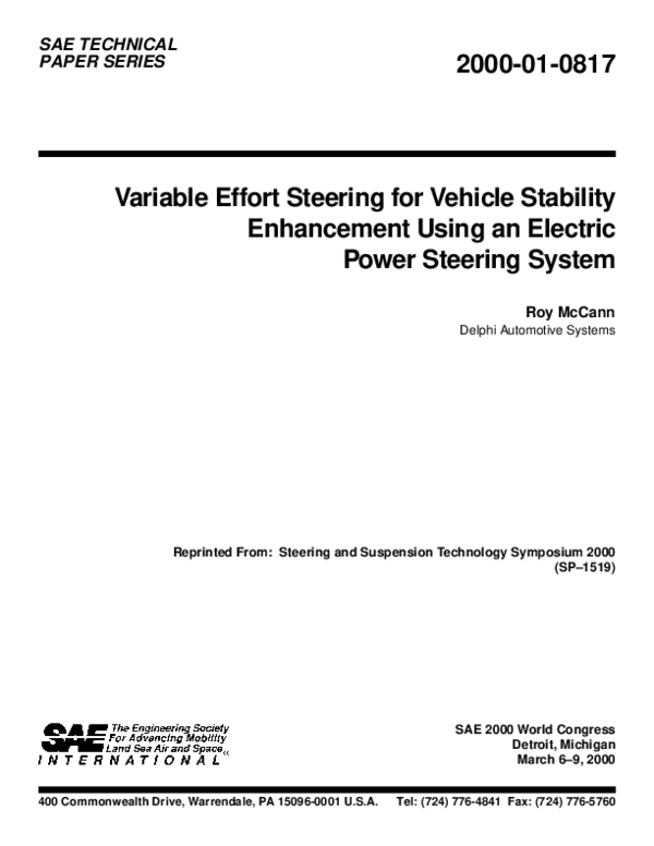 (PDF) 2000010817 Variable Effort Steering for Vehicle Stability