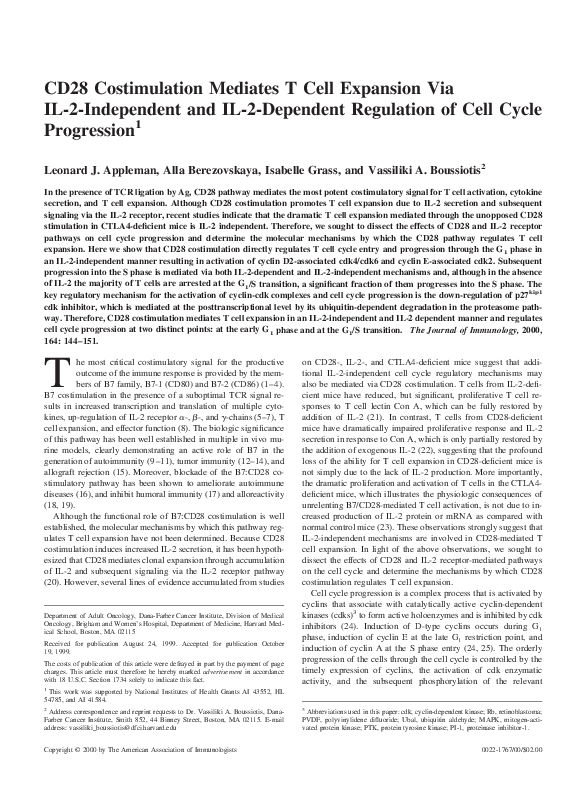 (PDF) CD28 costimulation mediates T cell expansion via IL-2-independent ...