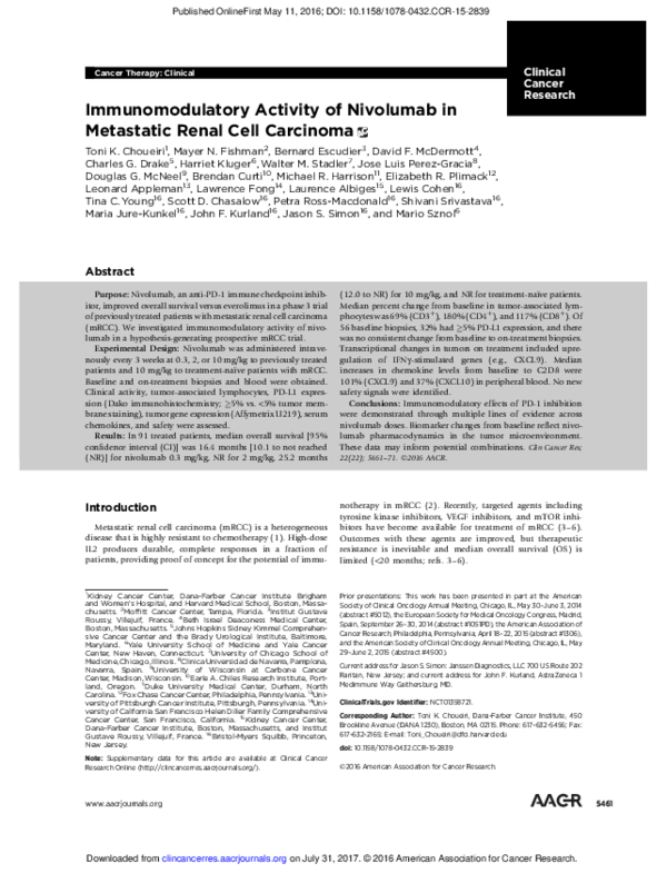 (PDF) Immunomodulatory Activity of Nivolumab in Metastatic Renal Cell ...