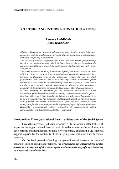 (PDF) Culture and International Relations