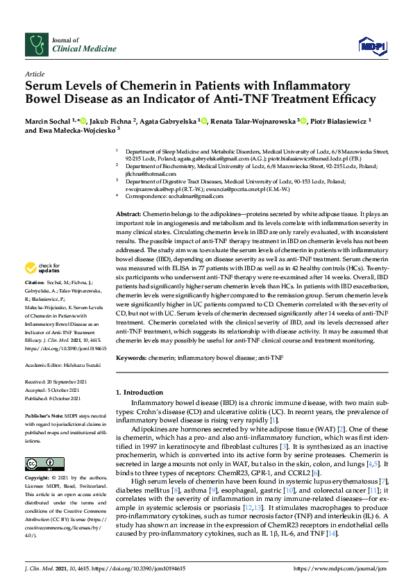 (PDF) Serum Levels of Chemerin in Patients with Inflammatory Bowel ...