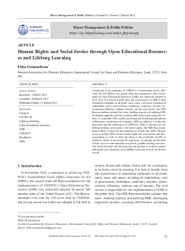 (PDF) Human Rights and Social Justice through Open Educational Resourc ...