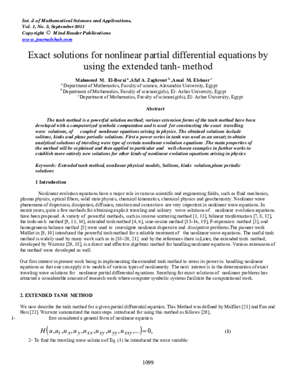 (PDF) Exact solutions for nonlinear partial differential equations by ...