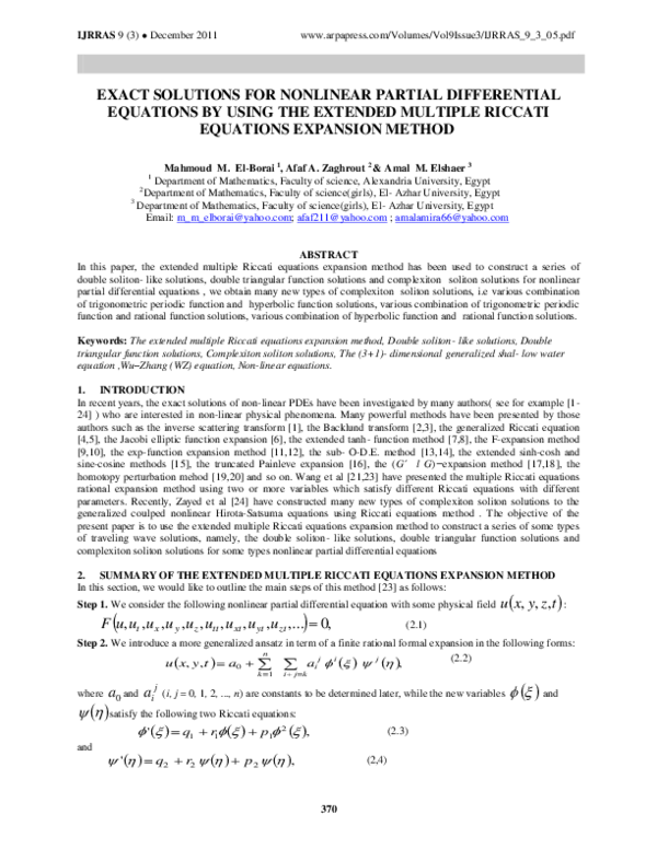 (PDF) Exact Solutions for Nonlinear Partial Differential Equations by ...