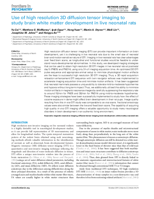 (PDF) Use of High Resolution 3D Diffusion Tensor Imaging to Study Brain ...