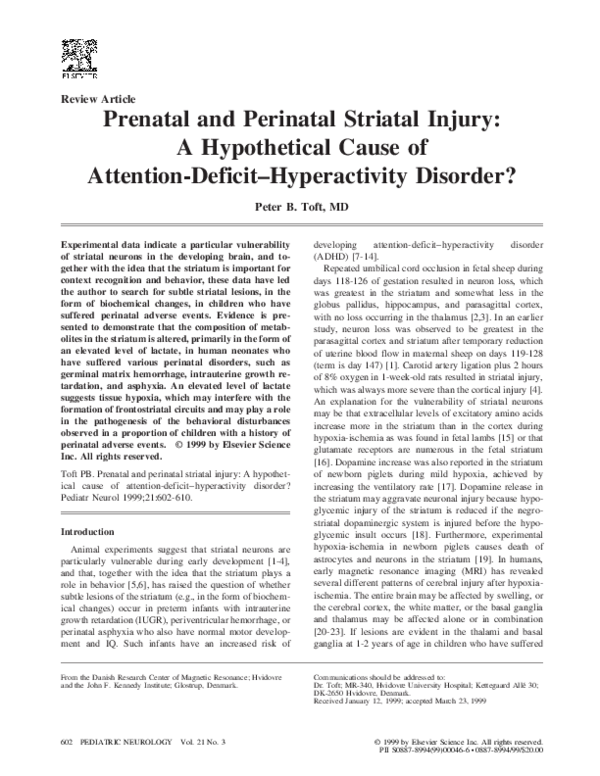 (PDF) Prenatal and perinatal striatal injury: a hypothetical cause of ...