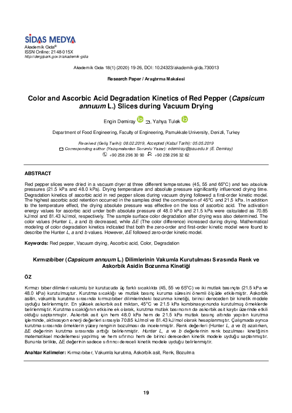 (PDF) Color and Ascorbic Acid Degradation Kinetics of Red Pepper ...