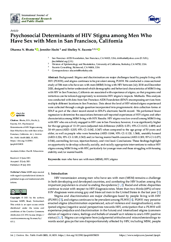 (PDF) Psychosocial Determinants of HIV Stigma among Men Who Have Sex with Men in San Francisco