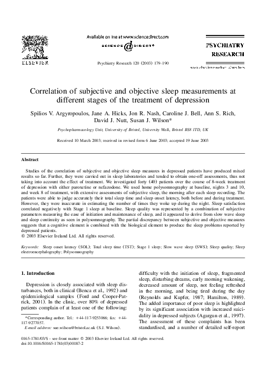 (PDF) Correlation of subjective and objective sleep measurements at ...