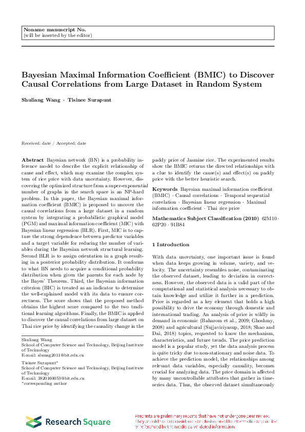 (PDF) Bayesian Maximal Information Coefficient (BMIC) to Discover ...
