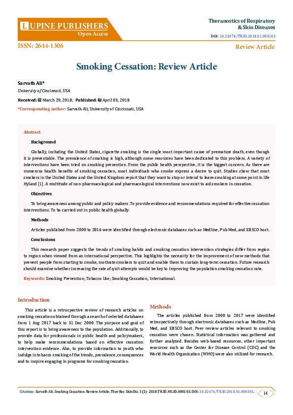 (PDF) Smoking Cessation a Review Article sarvath ali Academia.edu