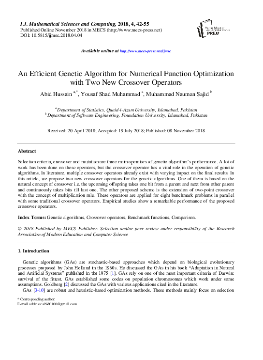 (PDF) An Efficient Genetic Algorithm for Numerical Function ...