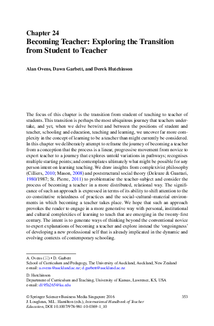 (PDF) Becoming Teacher: Exploring the Transition from Student to Teacher