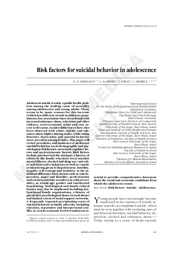 (PDF) Risk factors for suicidal behavior in adolescents
