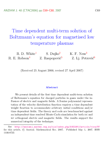 (PDF) Time dependent multi-term solution of Boltzmann's equation for ...
