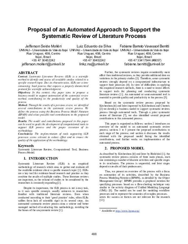 (PDF) Proposal of an Automated Approach to Support the Systematic ...