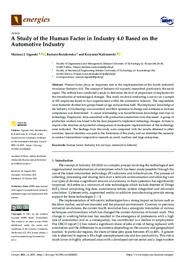 (PDF) A Study of the Human Factor in Industry 4.0 Based on the ...