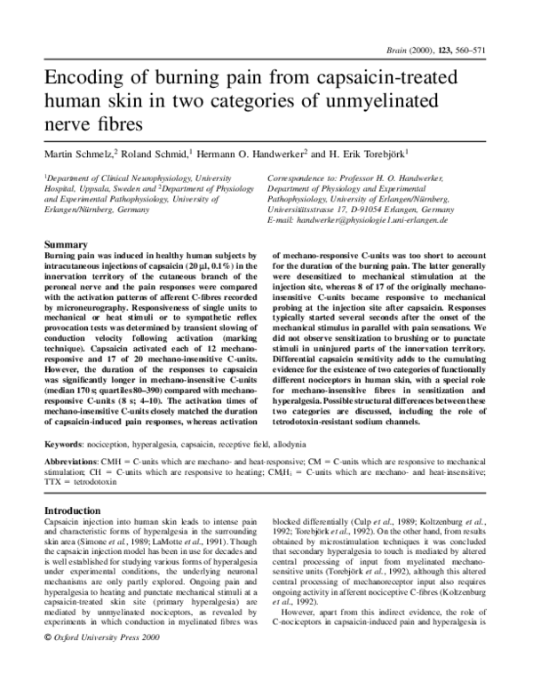 (PDF) Encoding of burning pain from capsaicintreated human skin in two