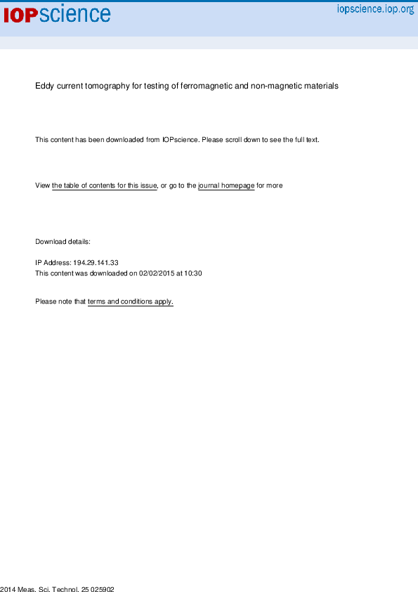 (PDF) Eddy current tomography for testing of and non