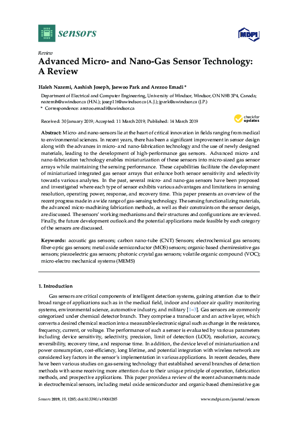 (PDF) Advanced Micro- and Nano-Gas Sensor Technology: A Review