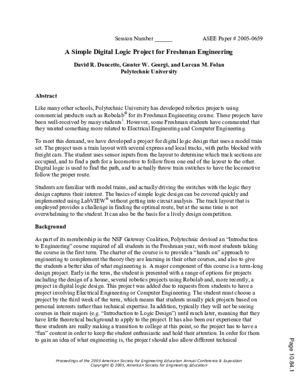 (PDF) A Simple Digital Logic Project For Freshman Engineering