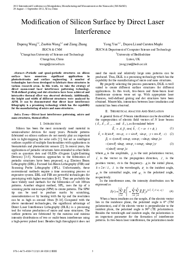 (PDF) Modification of silicon surface by direct laser interference