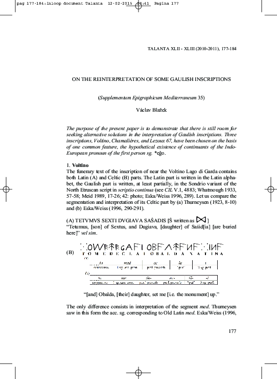(PDF) On the reinterpretation of some Gaulish inscriptions