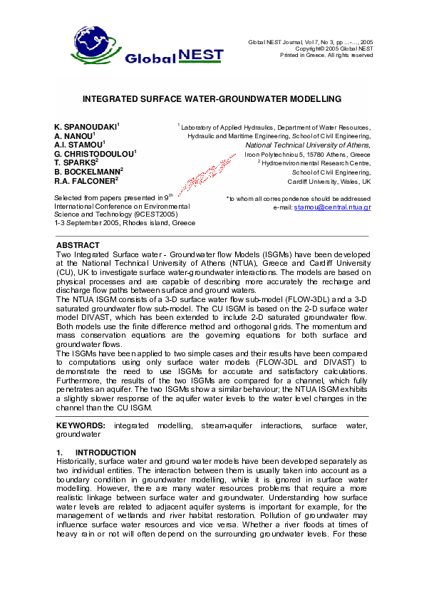 (PDF) Integrated surface/subsurface water modelling