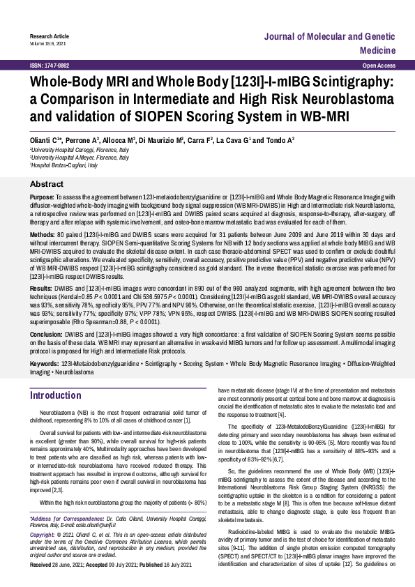 (PDF) Whole-Body MRI and Whole Body [123I]-I-mIBG Scintigraphy: a ...