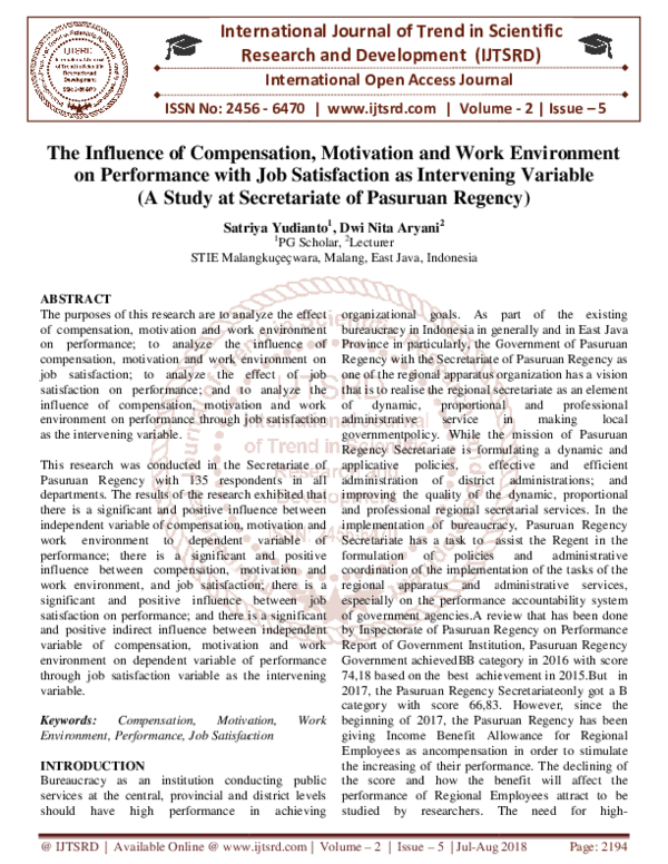 (PDF) The Influence of Compensation, Motivation and Work Environment on ...