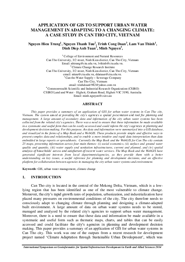 (PDF) Application of Gis to Support Urban Water Management in Adapting ...