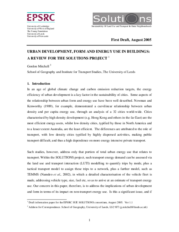 (PDF) Urban development, form and energy use in buildings: A review for ...