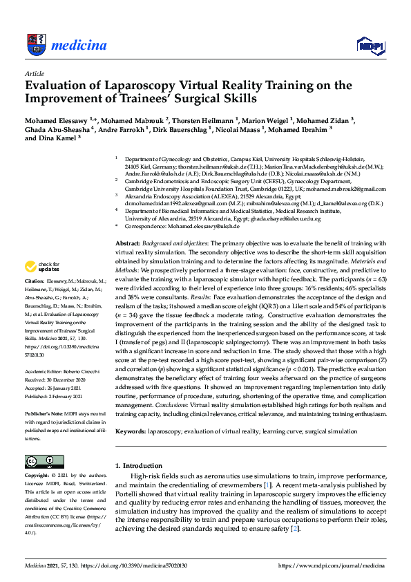 (PDF) Evaluation of Laparoscopy Virtual Reality Training on the ...