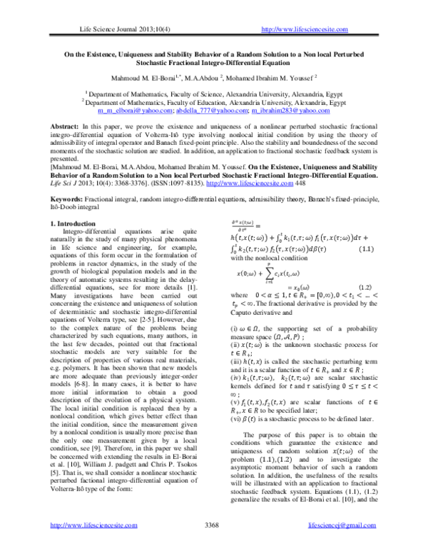 (PDF) On the Existence, Uniqueness and Stability Behavior of a Random ...