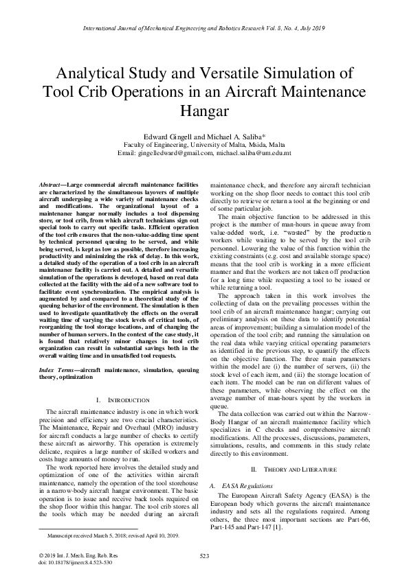 (PDF) Analytical Study and Versatile Simulation of Tool Crib Operations