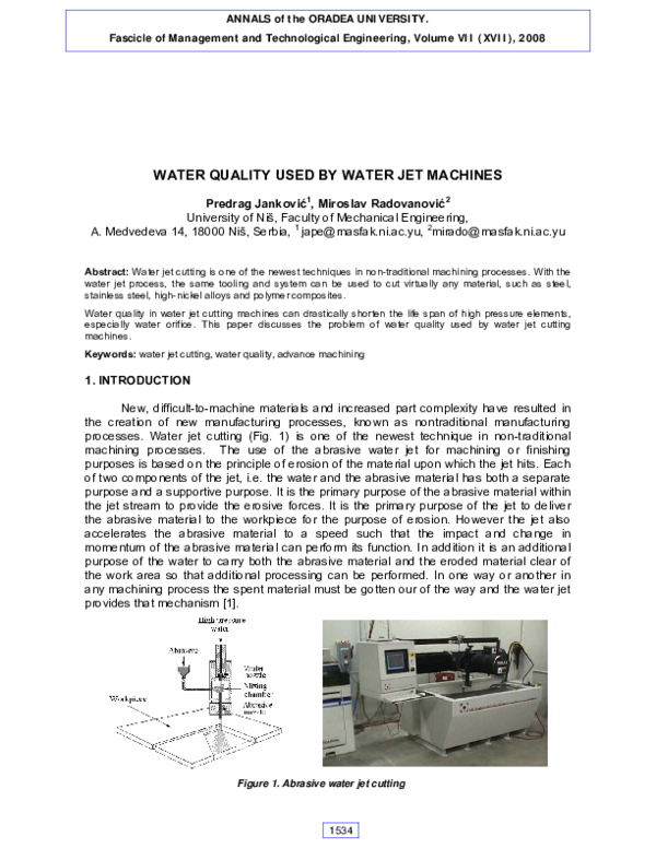 (PDF) Water Quality Used By Water Jet Machines