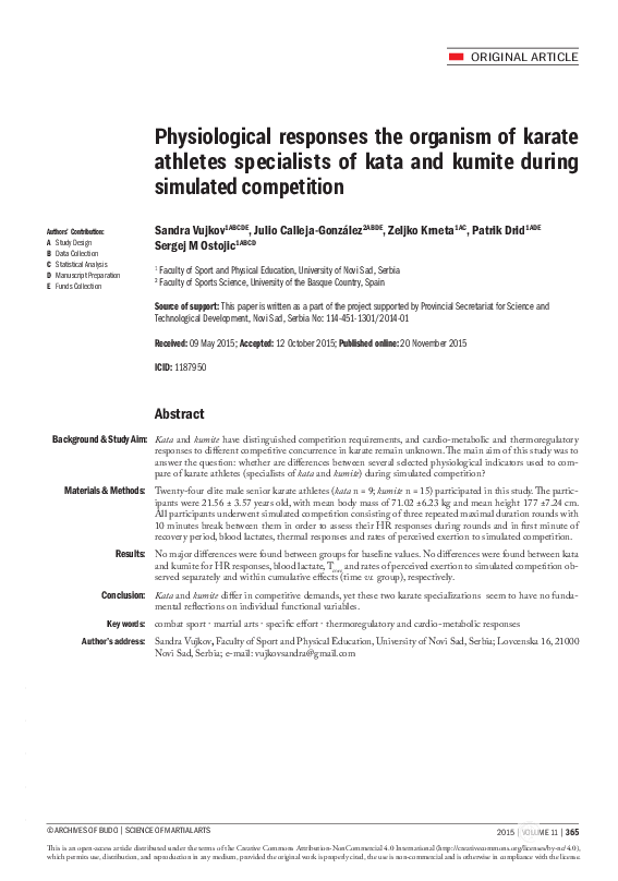 (PDF) Physiological responses the organism of karate athletes ...