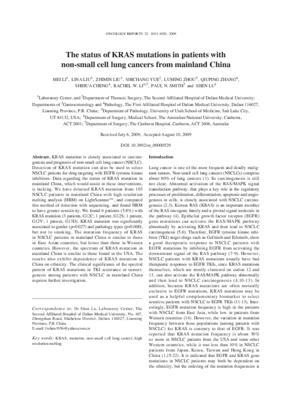(PDF) The status of KRAS mutations in patients with non-small cell lung ...