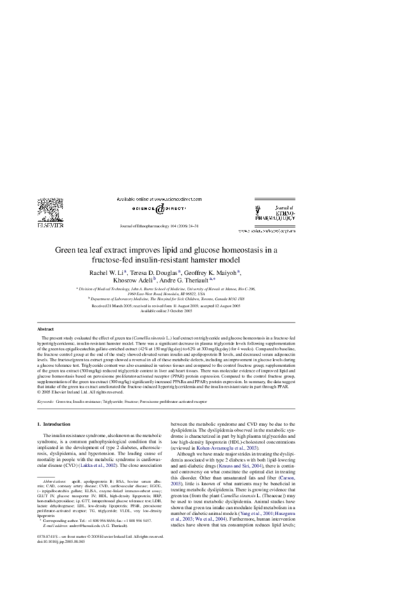 (PDF) Green tea leaf extract improves lipid and glucose homeostasis in ...