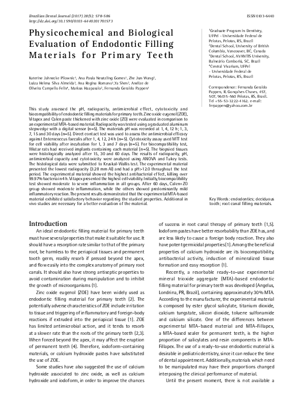 (PDF) Physicochemical and Biological Evaluation of Endodontic Filling